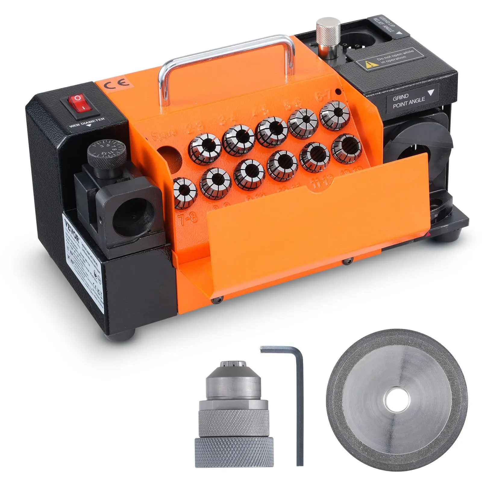 VEVOR Drill Bits Sharpener, MR-13A End Mill Grinder Sharpener 3-13mm, 95 to 135 Point Angle Adjustable Drill Bit Re-Sharpener, Portable Bits Sharpening Machine with 11 Collets, CBN Wheel for HSS