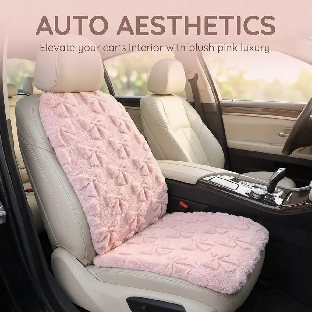 Cute Plush Bow Seat Cushion, Soft and Comfortable, Fashion Car Interior, Women and Girls' Car Accessories
