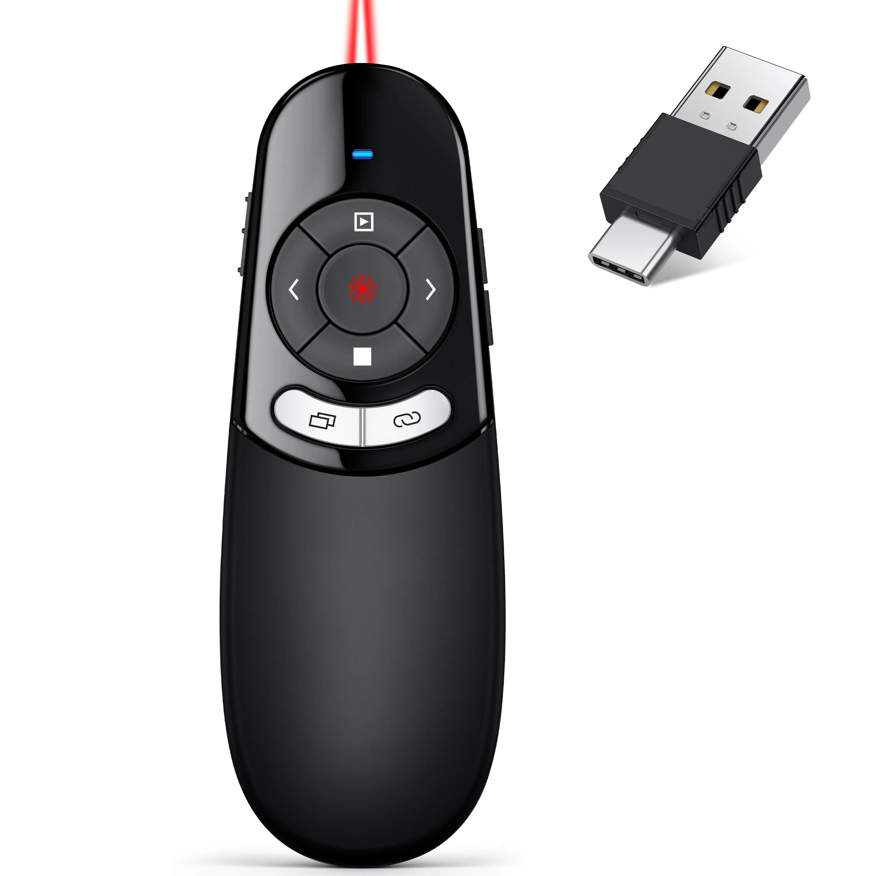 BEBONCOOL 2.4GHz Presentation Clicker with Laser Pointer - Hyperlink Control, Volume Adjustment, Plug-and-Play for Laptop, PC, Mac - Ideal for Office, Classroom