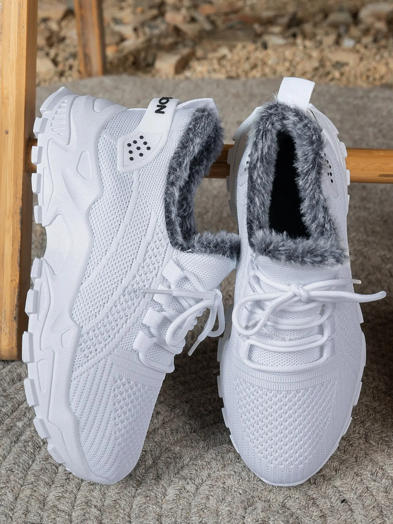 2026 New Flyknit Lined Dad Shoes for Women, Invisible Heel Thick Sole Lace-Up Sports Shoes, Warm Fall Winter Casual Outdoor Cotton Shoes
