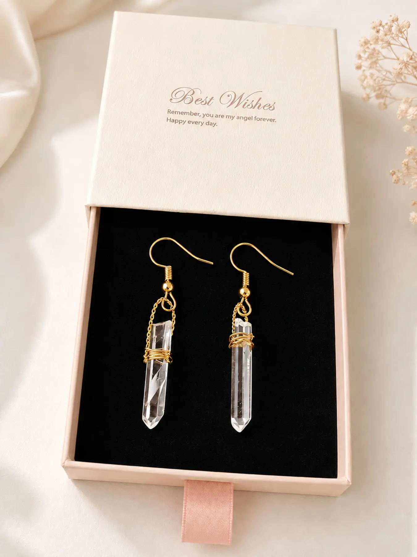 1Pair Clear Quartz Polished Point Earrings, Wire Wrapped Dangle Setting, Elegant Jewelry for Women, Perfect Gift Idea, Unique Accessory,Fashion Jewelry,Suitable for everyday casual wear, parties, vacations, and other occasions, trendy,perfect gift
