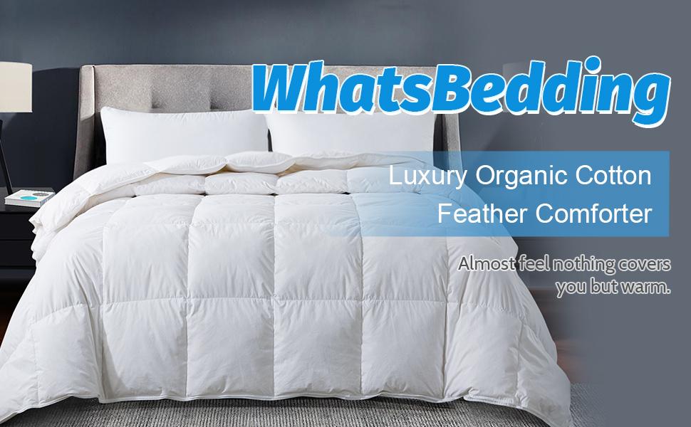 Queen Feather Comforter, Filled with Feather and Down, White Lightweight Duvet Insert - Luxurious Bed Blanket Comforter -100% Cotton Shell - Queen Size 88x88 Inch