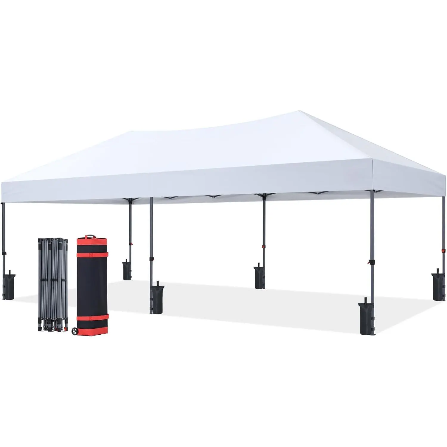 10x10 Heavy Duty Pop Up Canopy Tent, Easy Setup Instant Shelter with Wheeled Bag, UV & Outdoor Weather Protection for Beach, Market (White)