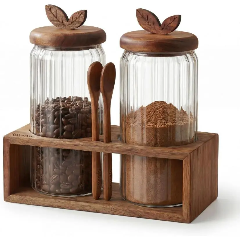 2 Pack Airtight Glass Canisters – Coffee & Sugar Jar Set, 34 fl oz Each