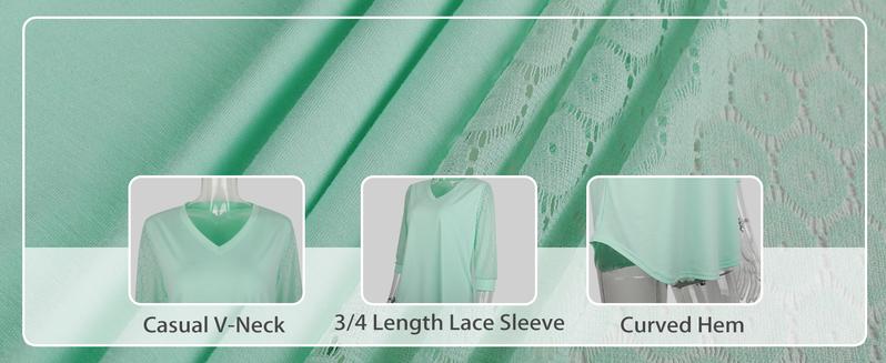 WIHOLL 3/4 Length Sleeve Womens Tops V-Neck Lace Tunic Tops Business Casual Blouses 2025 WIHOLL 3/4 Length Sleeve Womens Tops V-Neck Lace Tunic Tops Business Casual Blouses 2025