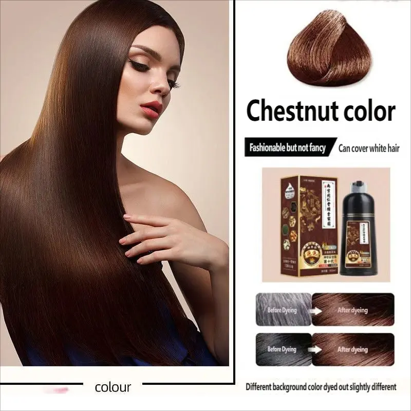 Chestnut Hair Coverage Bubble Dye Shampoo, Plant-Based Nourishing Hair Care, One Wash Permanent Hair Color, Cover Gray Hair, Cover Grey Hair, Daily Use