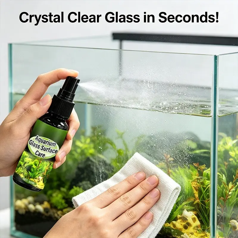 Fish tank glass cleaning and care spray can effectively improve white dirt, water stains, scale deposition and glass surface atomization, and create a pleasant daily viewing experience