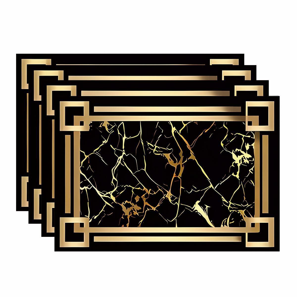 4pcs Black Golden Element Patterned Tableware Mats - Table Mats, Coasters, Placemats for Kitchen Dining Tables, Party Decoration