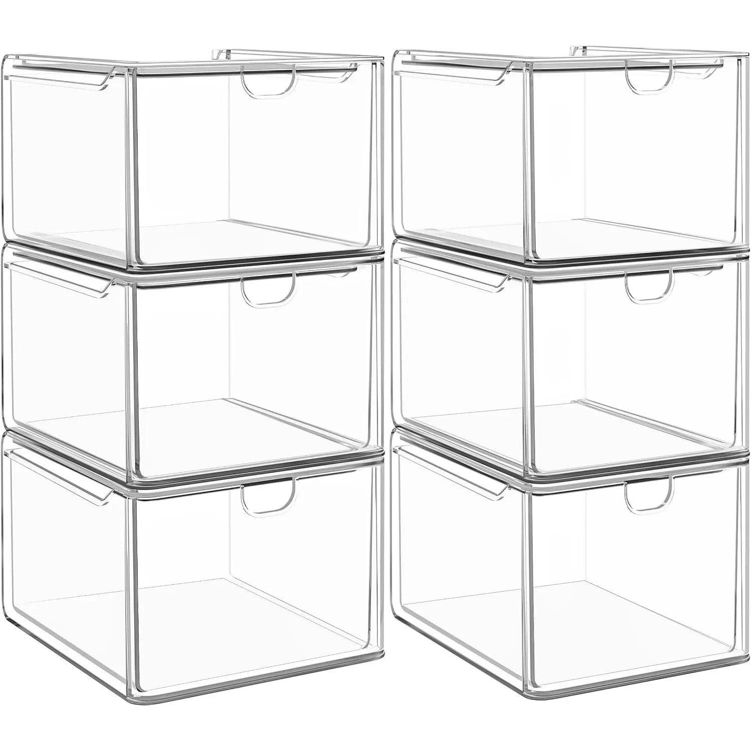 6 Pack Small Clear Stackable  Storage Boxes for Art Tool & Sketch, Stroage Drawers, Makeup Organizer, Plastic Storage Bins For , Kitchen Cabinets, Pantry,  Organization