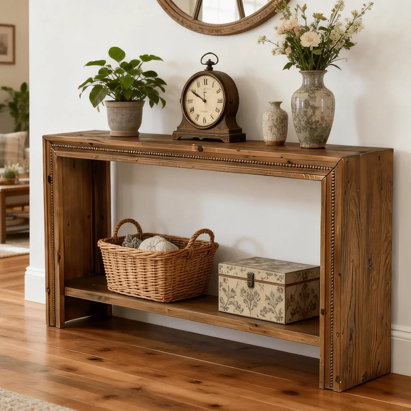 63" Farmhouse Solid Wood Rectangle Console Table with 2-Tier Practical Storage Shelves, Narrow Long Sturdy Frame Table for Entryway, Bathroom - 27.3 lb, 3-Step Easy Setup, Suitable for Basement