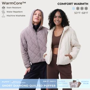PUFFIT WarmCore Premium Hooded Lightweight Quilted Jacket,Lady 4D Multi-faceted Three-dimensional Cutting Shoulder And Sleeve Design Adapts to Modern Diverse Lifestyles,Simple Slimming Without Bulk Coat Spring,Dog Walking,School Running,Football Mum