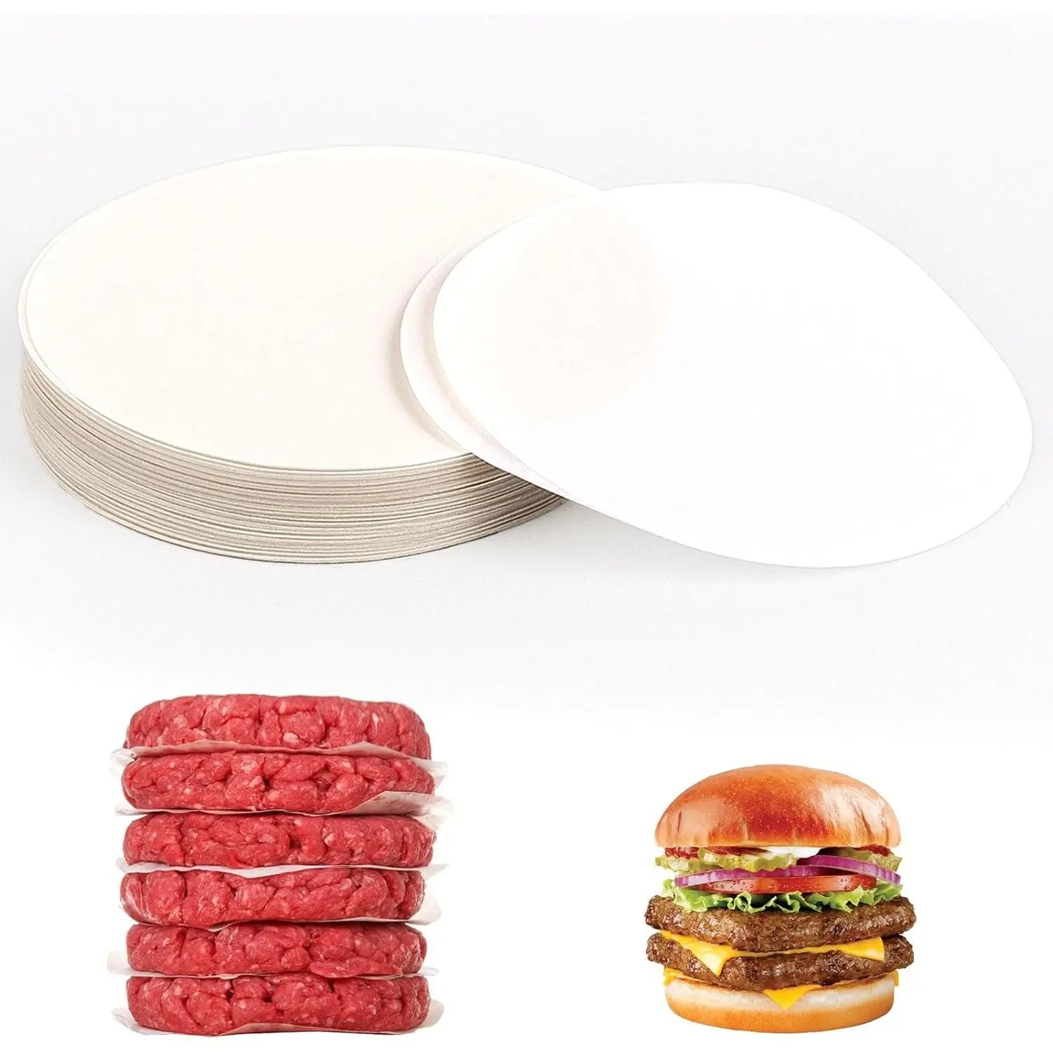 500 Pcs Hamburger Patty Paper, White Round Burger Patty Paper Sheets 5 Inch Non Stick Circle Smash Burger Separator Papers Pre-Cut Hamburger Baking Papers for Making Storaging Patties