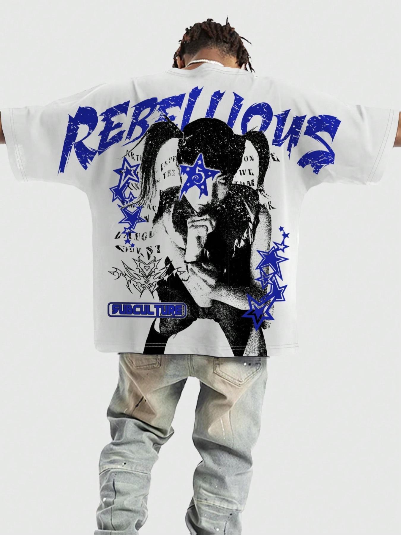 Men's Regular Fit Skeleton & Letter Print Round Neck Tee, Casual Short Sleeve Crew Neck T-Shirt for Summer, Fashion Men's Top for Daily Wear, Tropical