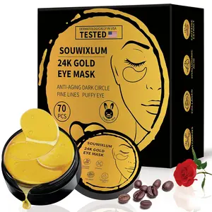 70PCS 24K Gold Under Eye Patches, Gel Eye Mask for Dark Circles Puffiness Wrinkles Eye Bags, Skincare Treatment for Women & Men
