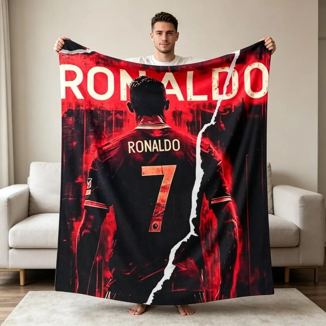 Soccer Inspired Plush Flannel Blanket, Cristiano Ronaldo Style Soft Cozy Warm Throw Blanket, Soccer Fan Gift For Adults And Children, Lightweight Comfortable Blanket For Bedroom Sofa Couch Living Room Home Decor, Birthday Holiday Gift Idea