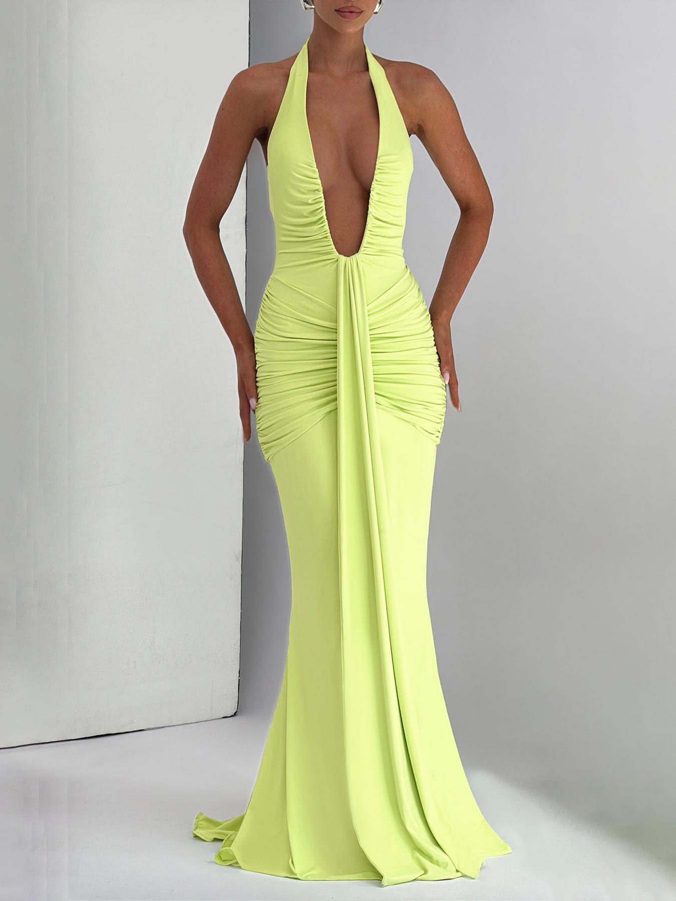 Women's Solid Color Halter Neck  Dress, Elegant Sleeveless Dress for Party Club Dating Wear, Ladies Summer Clothes, Womenswear