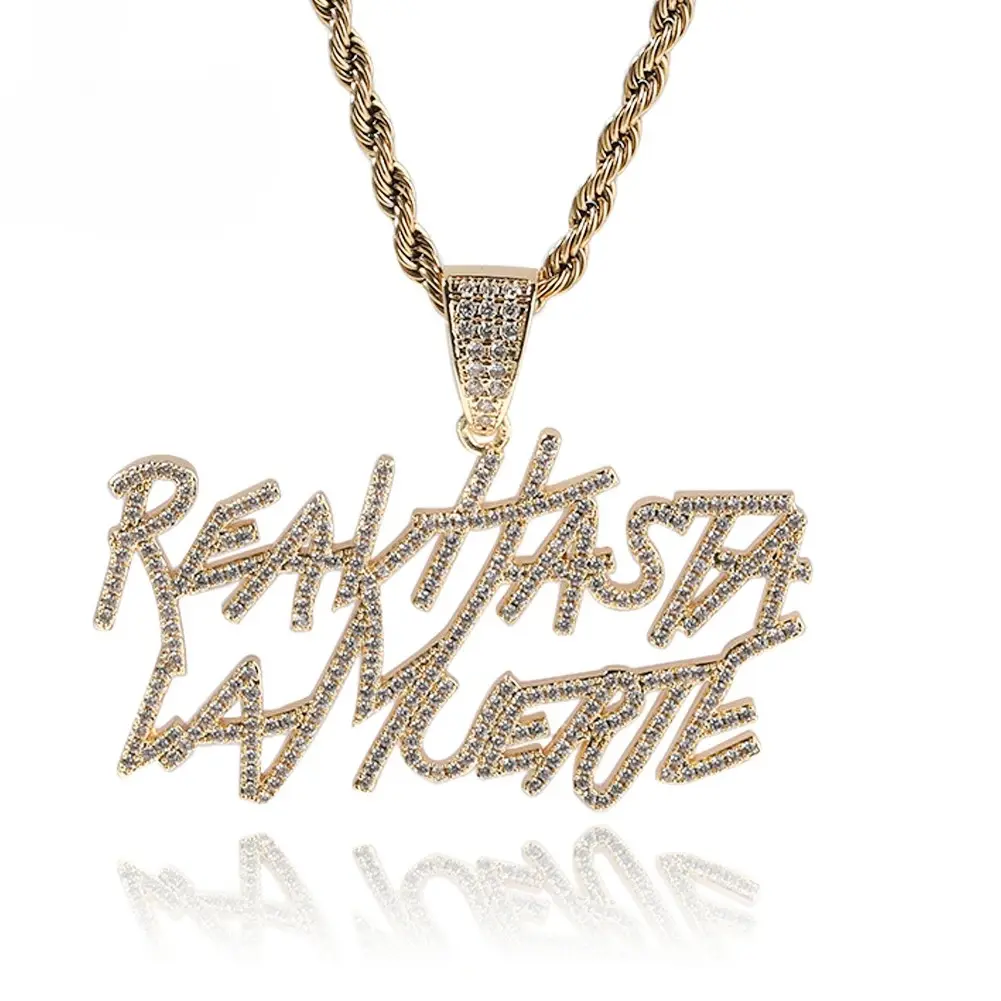 Letters Pendant Real Hasta La Muerte Necklace Rapper Fashion Cz Personalized Charm Necklaces For Women Hip Hop Jewelry