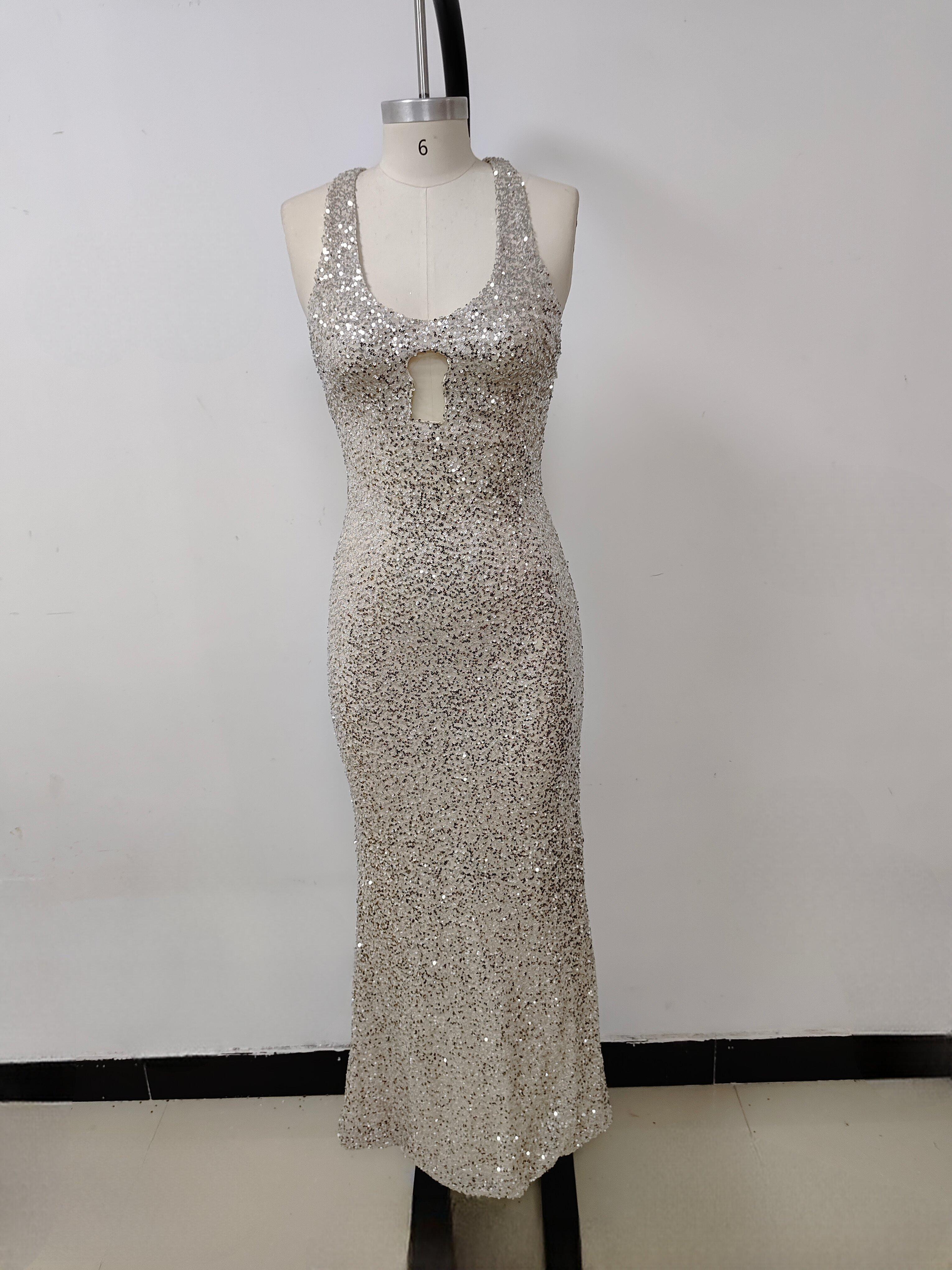 Long Dresses Women Elegant Shinny Sequins Midi Dress Female Sleeveless Backless Long Vestidos Lady Party Club Evening Robes