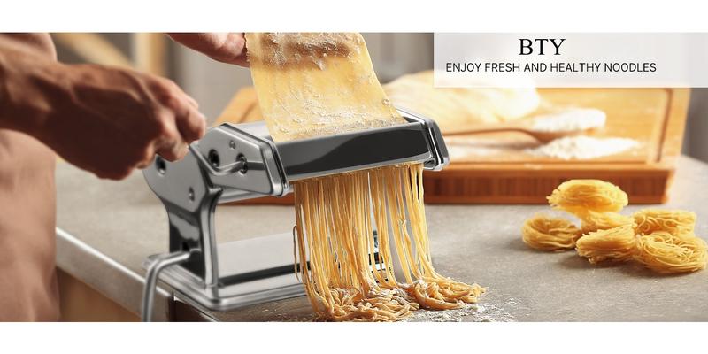 1pc Pasta Maker Machine - Adjustable Thickness (9 Settings) with Rollers and Cutterfor Pasta, for Making Spaghetti, Fettuccine, Lasagna - Ideal Gift for Food Lovers, Silvery Pasta Machine.