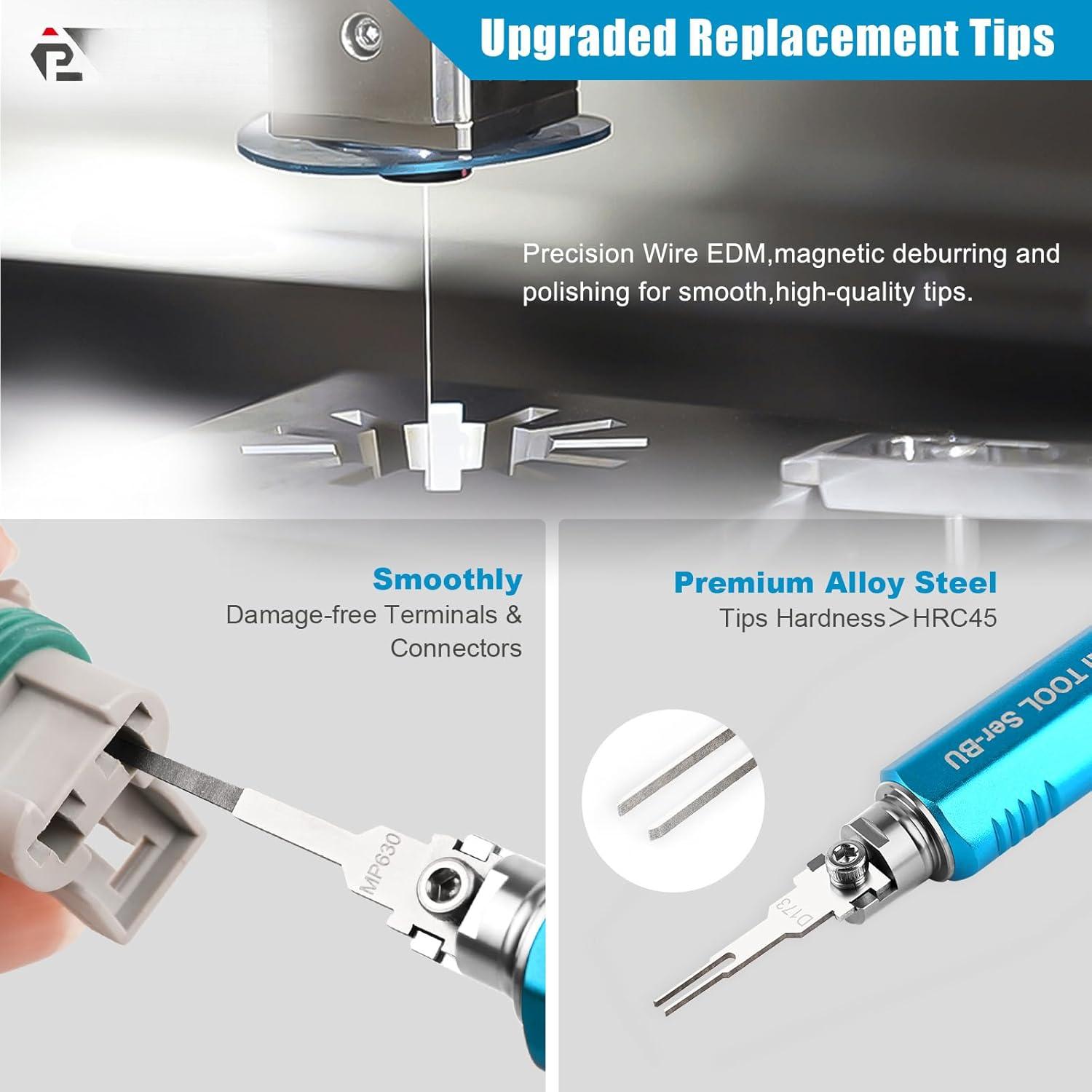 ST5348 10 count Pin Extractor Tool Kit, Double Tip Replacement Universal Automotive/Computer Repair Terminal Release Tool Kit, Suitable for AMP/Metri Pack/Molex/Deutsch DT DTM DTP Connector