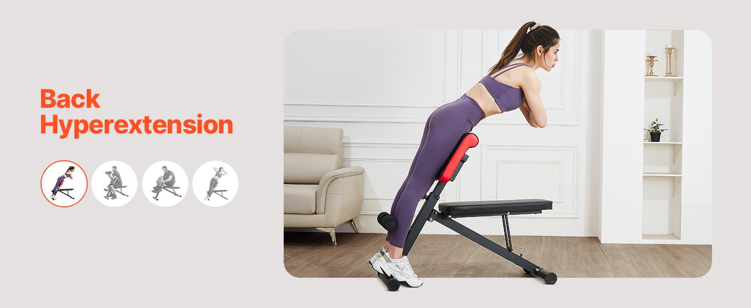 VEVOR Multi-Functional Weight Bench for Full Body Workout, Roman Chair Hyperextension Bench, 330 lbs Adjustable & Foldable Equipment for Back Arm Core Ab Workout, Sit Up Exercise Machine for Home Gym