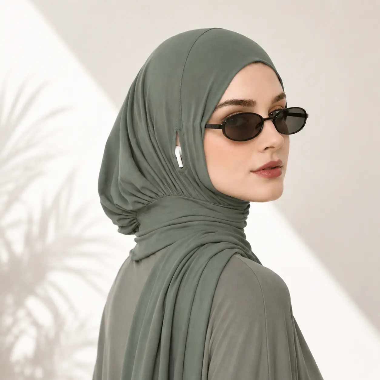 Instant Hijab Snap Closure Cotton Modal Pleated Back Ear Opening (MH225)