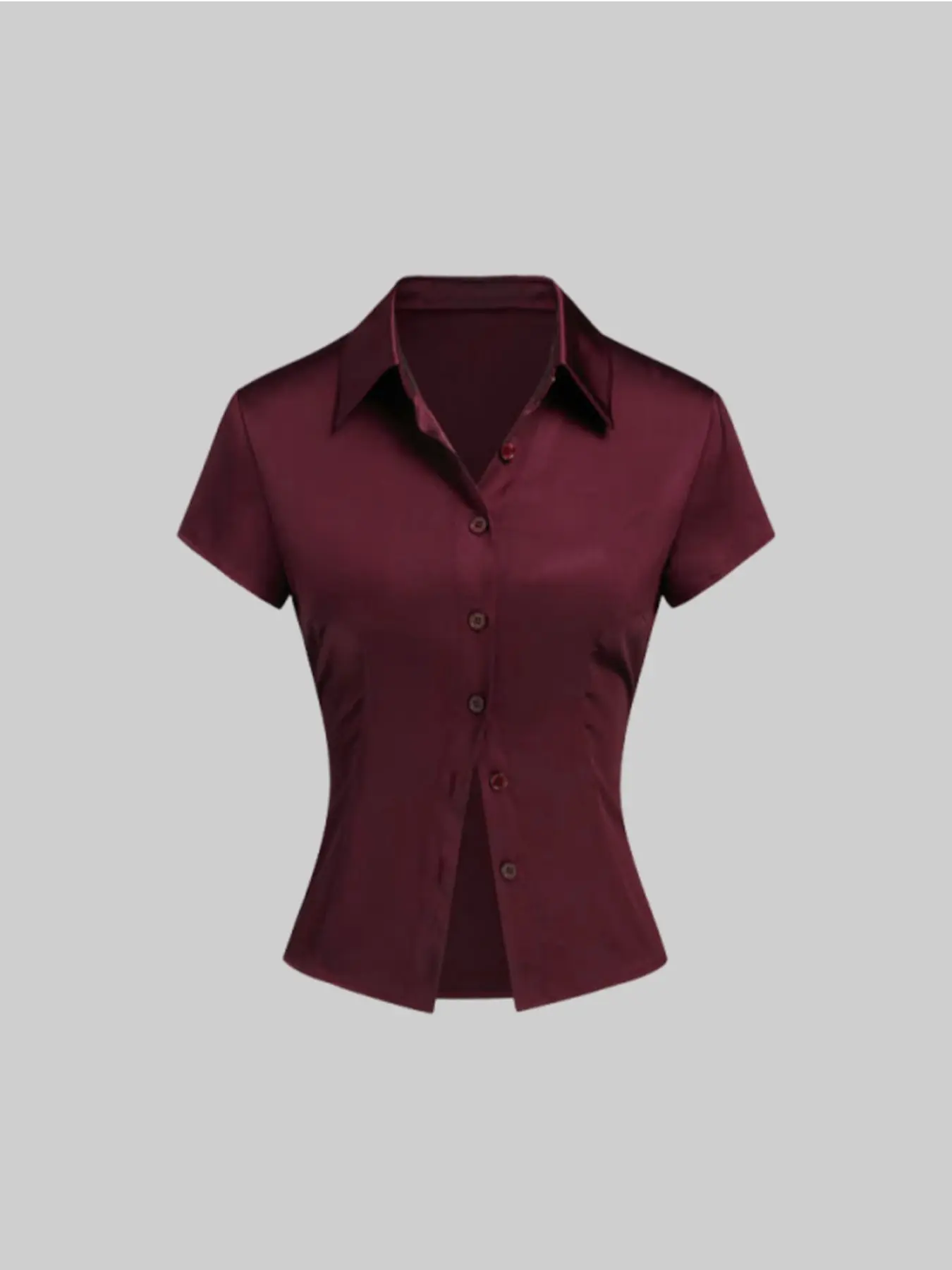 Women's Satin Slim Fit Short Sleeve Shirt Blouse, Button Collar Design, Perfect for Casual, Business, and Work Settings, Elegant and Comfortable