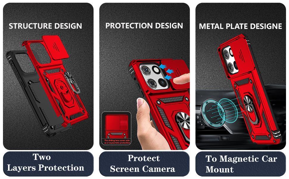 Phone Case for Motorola Moto G Stylus 5G 2025 Case with HD Screen Protector & Slide Camera Cover & Kickstand, [Military-Grade] Phone Case for Moto G Stylus 5G 2025,Red