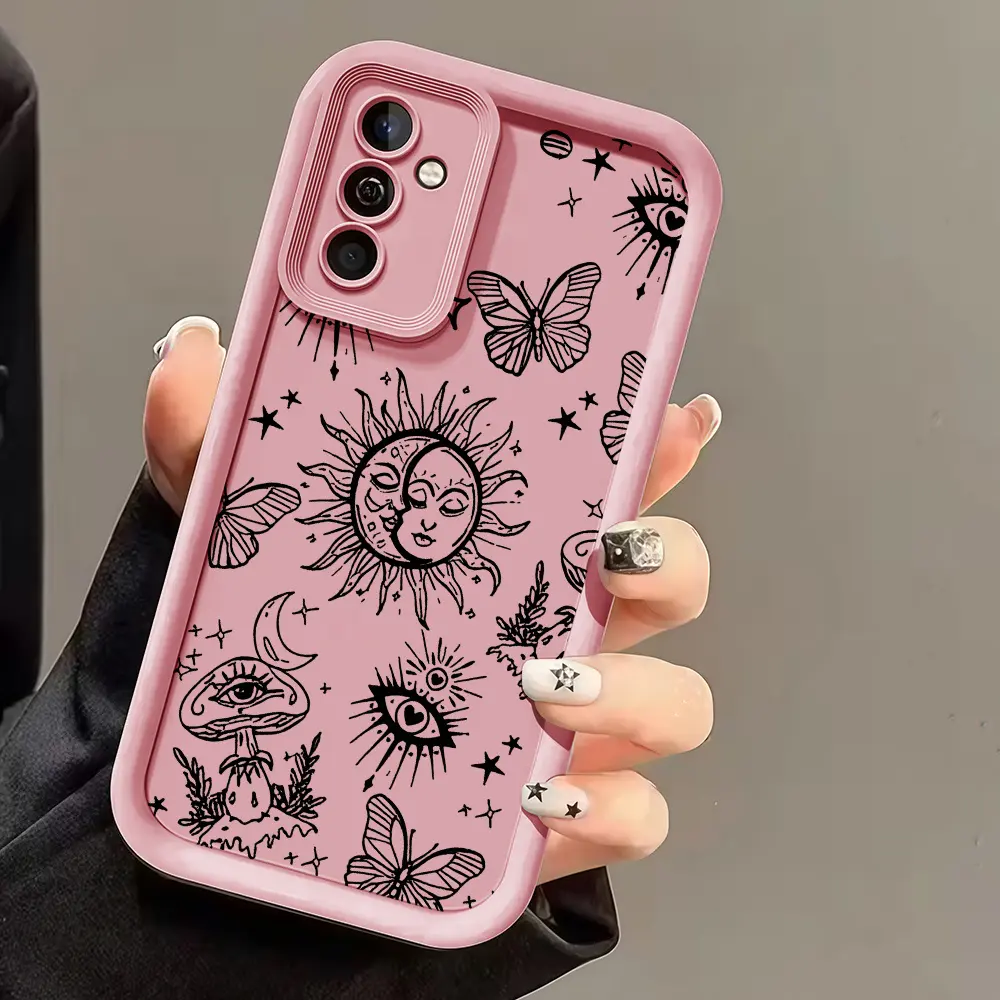 Sun Moon Butterfly Magic Tattoo Pattern Shockproof Case for Samsung Galaxy S26 S24 Plus S25 S23 S22 S21 Ultra FE S24+ Note20 A54 A53 A52 A36 A35 A34 A33 A 17 18 A16 A15 A14 A13 Patterned Soft TPU Full Camera lens Protection Phone Cover Gift 2D printing