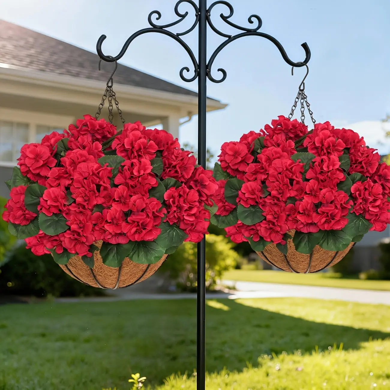 2-Piece Artificial Iron Frame Coconut Fiber Crabapple Flower Hanging Basket, Outdoor Wall-Mounted Clermontia Basket, Garden Decor, Artificial Flowers Outdoor