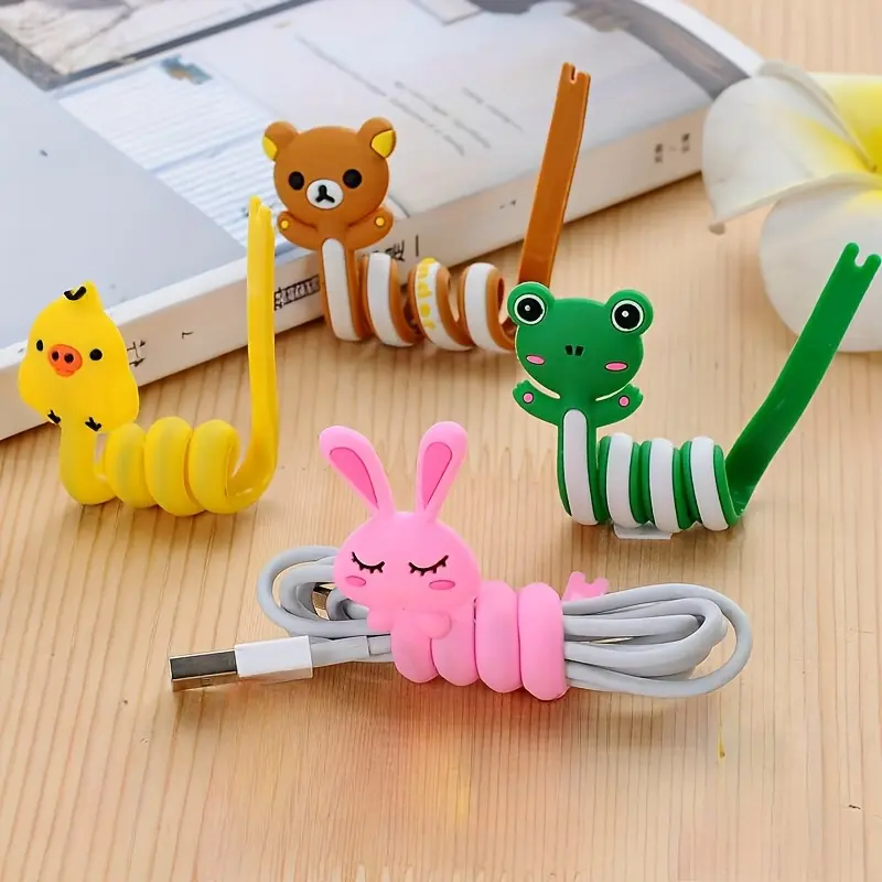 [Cable Organizers Set] 6pcs Mixed Set of Cute Animal-Shaped Cable Organizers - Multifunctional Data, Computer, And Headphone Wire Winder - Black Plastic Cable Management System, Cable Holder, Travel Data Cable Hub