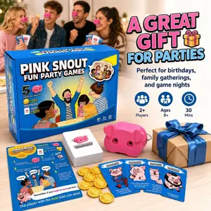Snout Fun Party Game, Funny Pig Nose Board Game, 5 Pig Noses, 150 Challenge Cards, 60 Gold Coins, Family Group Game, Birthday Christmas Party