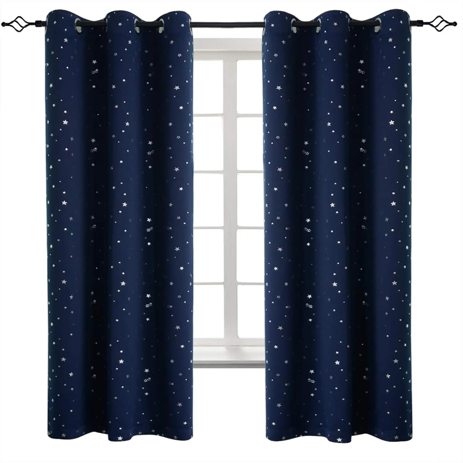Polyester Star Foil Blackout Curtains for Boys, 42x63" Grommeted Thermal Insulated Window Drapes, Set of 2 Panels (Navy Blue), Rectangular
