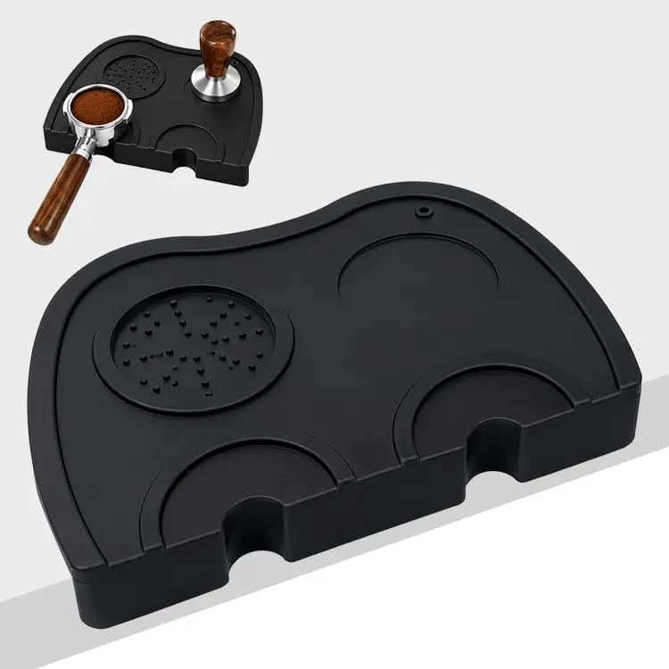 Espresso Coffee Tamping Mat,  Grade Coffee Tamper Pad with Drip Hole, Non-Slip Barista Tool for Portafilter, Countertop Protector for  & Commercial Use (Black)