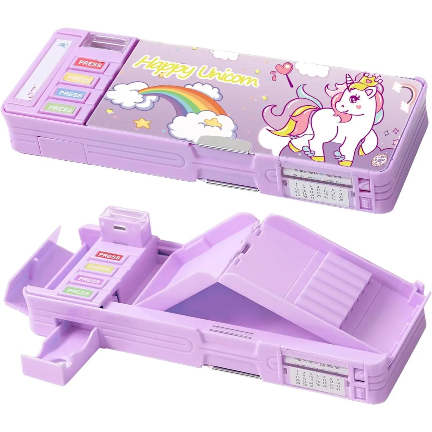 Pop Up Multifunction Pencil Case for Girls and Boys, Cute Cartoon Pen Box with 5 Pencils 2 Erasers, Sharpener, Schedule, School Supplies,  Gifts for  ( )