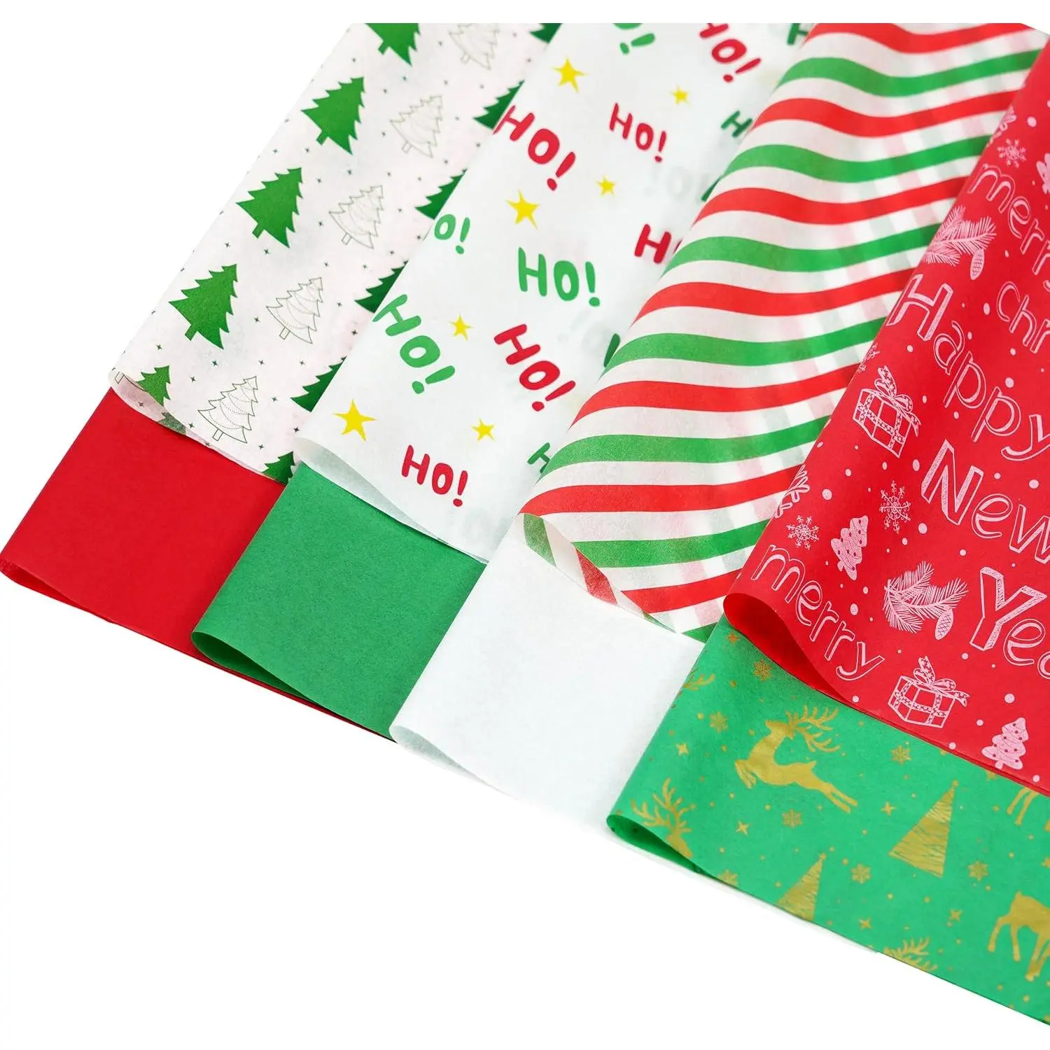Christmas Tissue Paper (120 Sheets, 20"x14") - Multiple Colors Red Green White, 8 Different Designs for Gift Wrapping, Holiday Decoration, DIY Crafts (Office Stationery & Gift Wrapping Supplies)