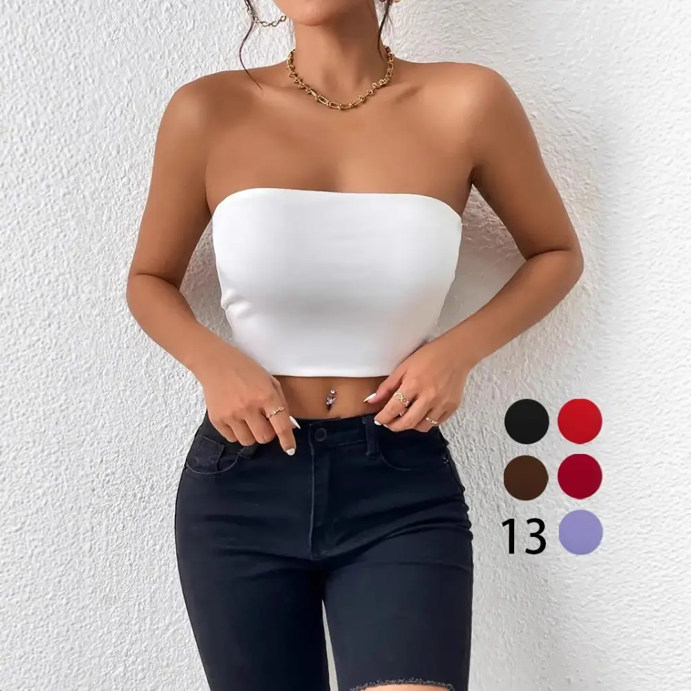 Women's Solid Strapless Wrap Bustier Top, Sexy Cropped Night Out Top with Long Ties for Clubbing, Lady, Women's Clothes, Clubbing Clothes For Women