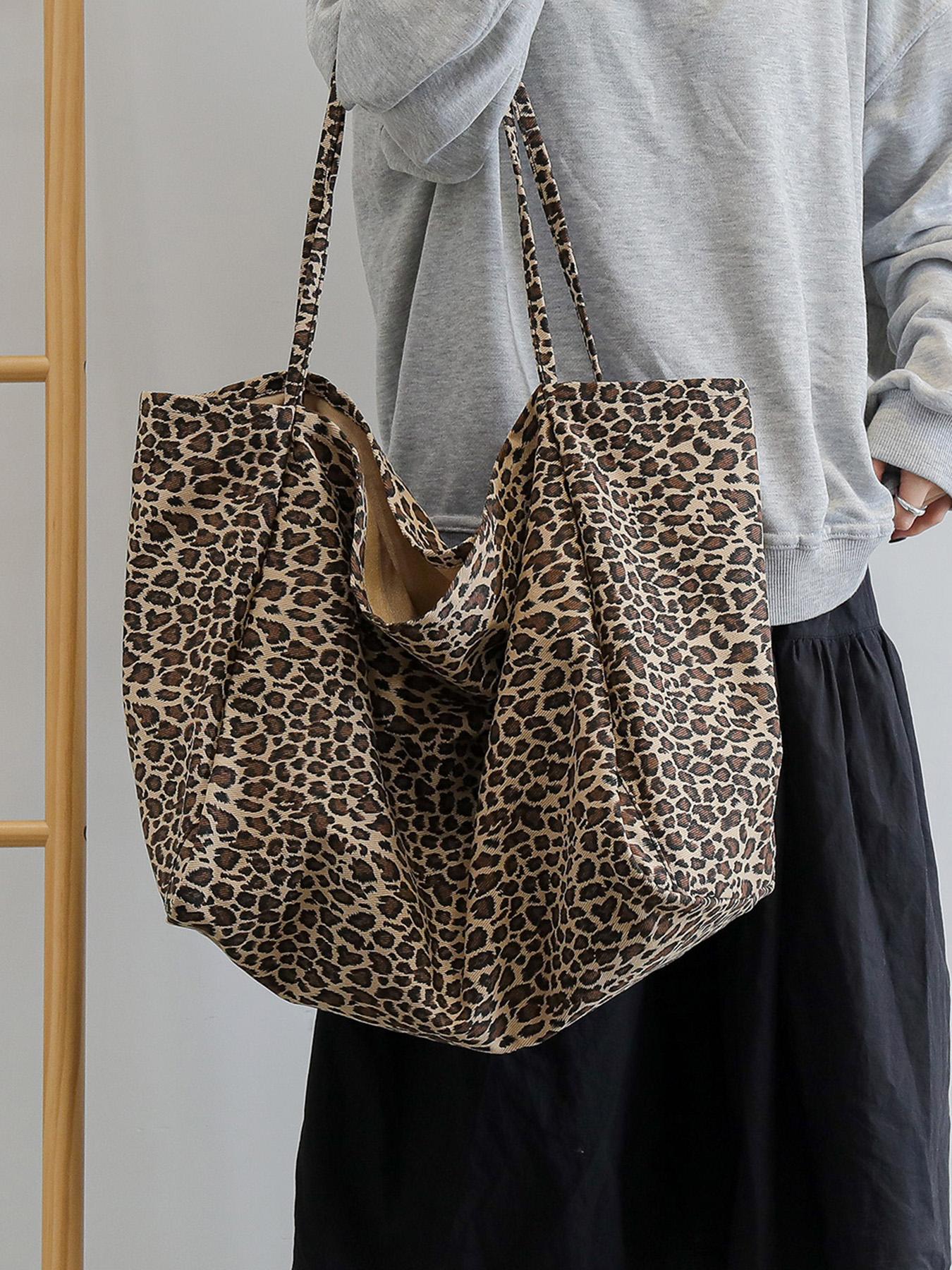 Women's Fashion Leopard Pattern Tote Bag, Large Capacity Shoulder Bag for Daily Used, Casual Trendy Versatile High-quality Daily Commuting Bag, Girl Fashionable Shopping Bag