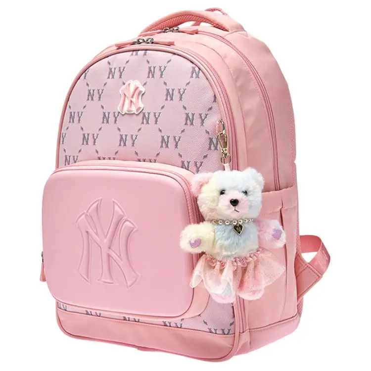 MLB New York Yankees 25FW Kids Backpack – Cute Lightweight Breathable Nylon-Polyester Blend, Light Pink