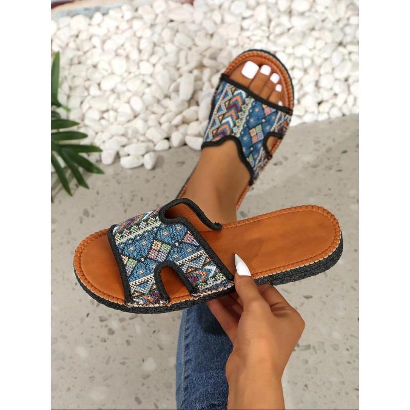 (New)Women's Boho Style  Slides, Vintage  Flat Sandals, Fashionable Barefoot Shoes for Beach, Outdoor, Daily Wear, Girl