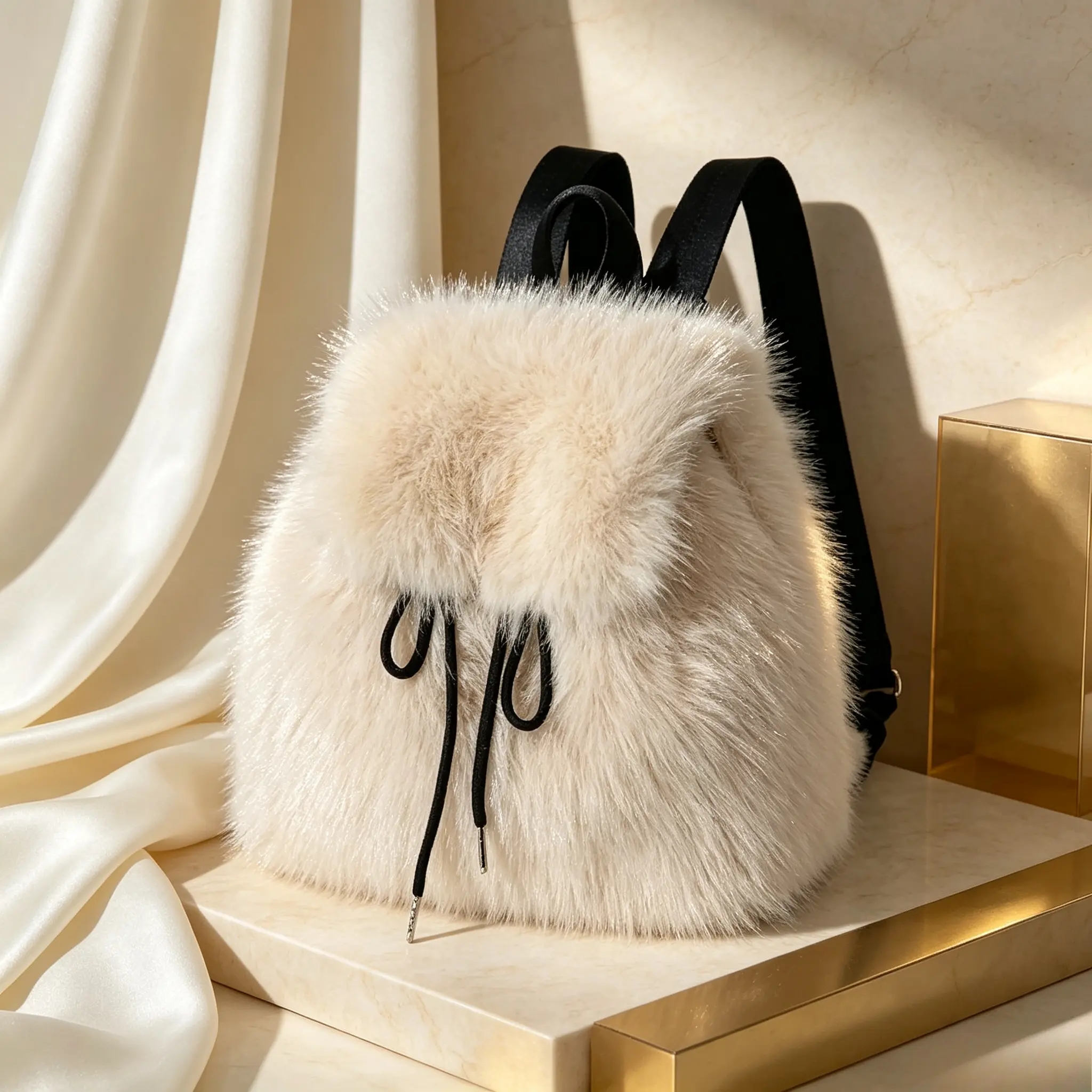 Women’s Soft Faux‑Fur Backpack, Lightweight Durable With Adjustable Straps And Dual‑Compartment Design, Versatile Compact Bag For Campus Use, Daily Outings And Seasonal Gifting