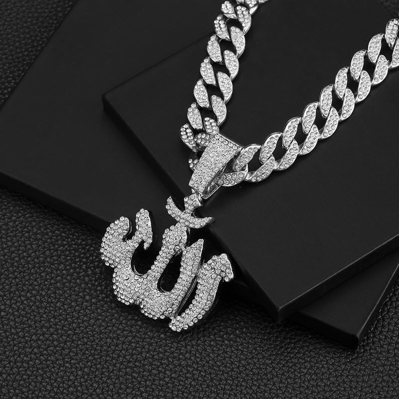 Sparkling Allah Necklace Cuban Chain, Islamic Muslim Arabic Symbol Pendant, Men's Jewelry Amulet, Suitable for Daily Wear and Gifting Occasions