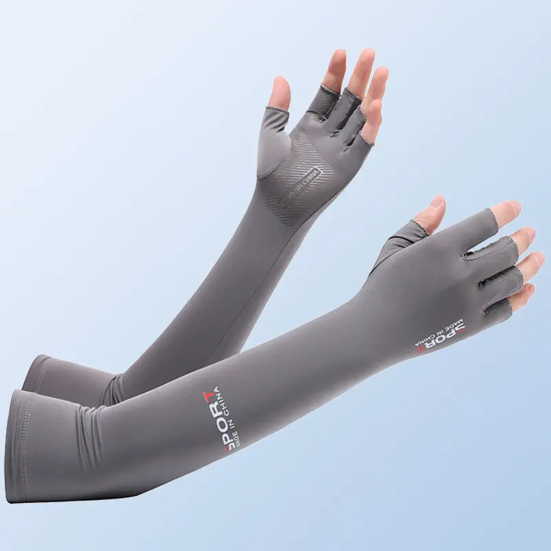 Sunscreen ice sleeves men's and women's summer ice silk gloves takeaway fishing two-finger UV protection lengthened thin cycling ice sleeves
