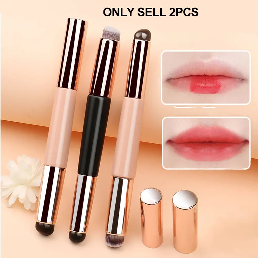 2pcs Double-Ended Silicone Lip Brush with Dust Cover, Portable Mini Makeup Tool for Lips, Ideal for Travel and Daily Use, Beauty Blender Brush, Dual Tip Brush