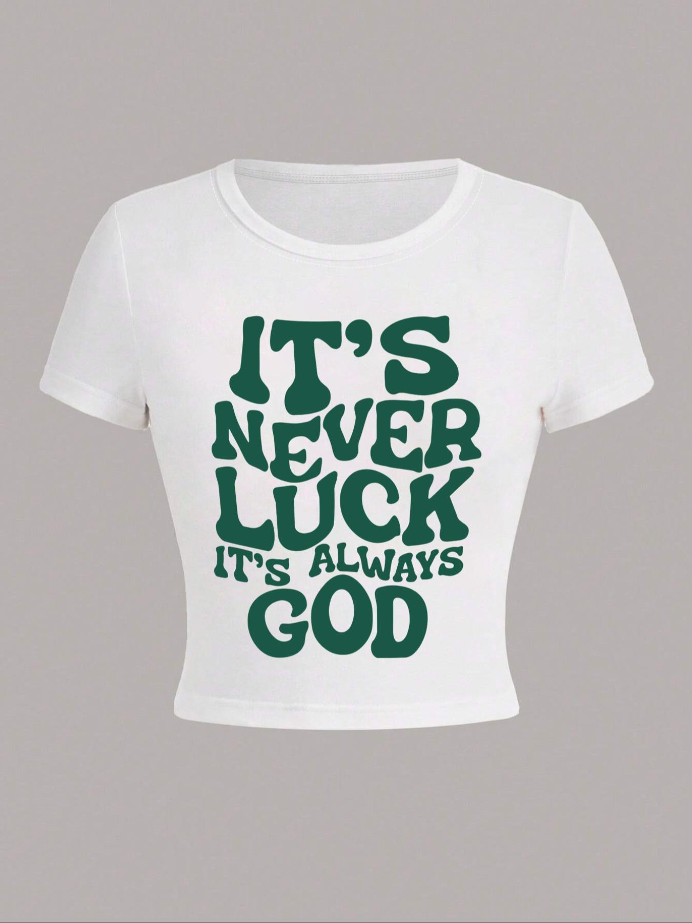 Women's Slogan Print Round Neck Crop Tee, Fashion Casual Crew Neck Skinny T-Shirt for Daily Holiday Vacation Outdoor Wear, Ladies Clothes for All Seasons