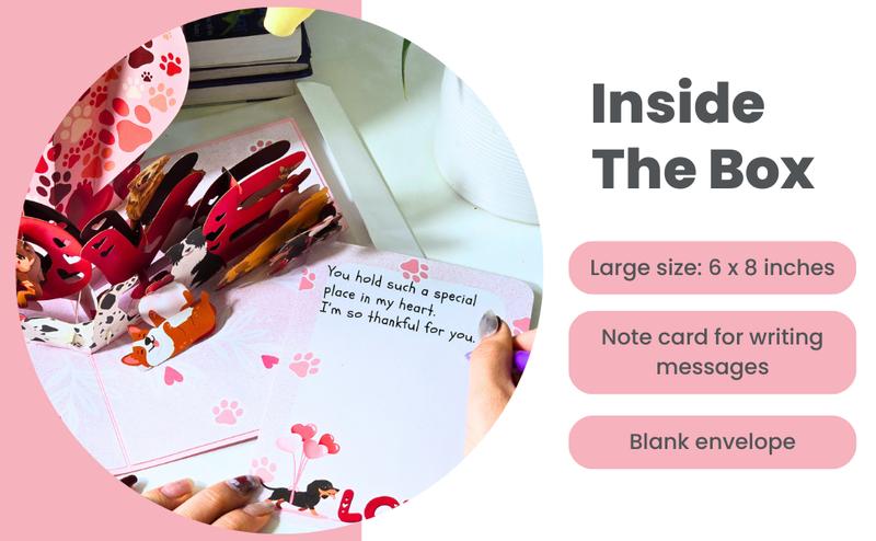 Pop Up Valentines Card, 3D Dogs Popup Valentines Day Card For Wife, Husband, Him, Her, Girlfriend, Boyfriend, Adults Kids| 6x8 in Dog Valentine Pop Up Cards With Envelope