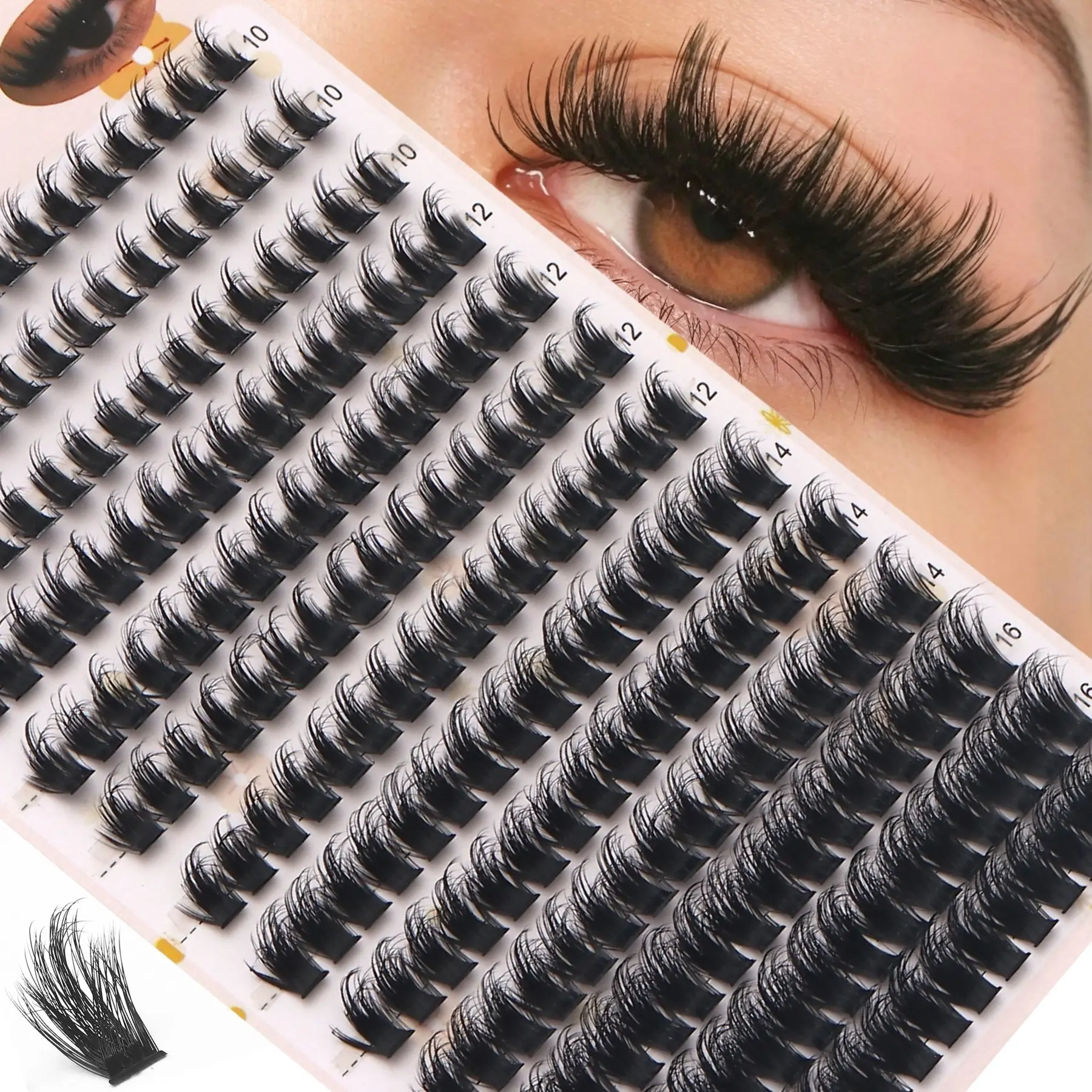 208Pcs Spiky Spike Lash Clusters D Curl, 0.07mm Ultra Soft Faux Mink Wispy Manga Individual Lashes, Mixed Length 9-16mm Fluffy Textured DIY Lash Extensions For Home Makeup