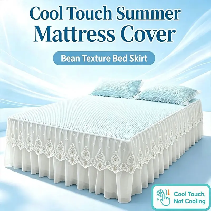 Lace Bed Skirt Cool Touch Mattress Set, Bean Texture Bedspread, Lightweight Comfortable Sheet, Skin-Friendly Noiseless Mattress Pad