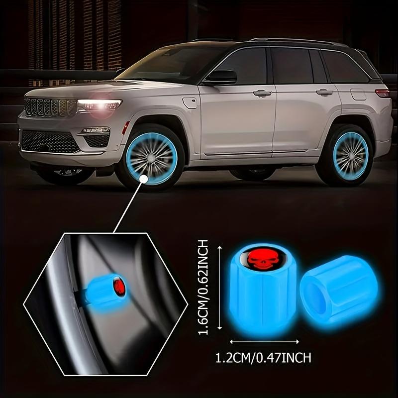 [Glow in the Dark Tire Covers] 8-Pack Glow in the Dark Skull Tire Valve Caps, Universal Fit Luminous Car Wheel Air Covers for SUV, Bicycle, Truck, Motorcycle - Plastic Material