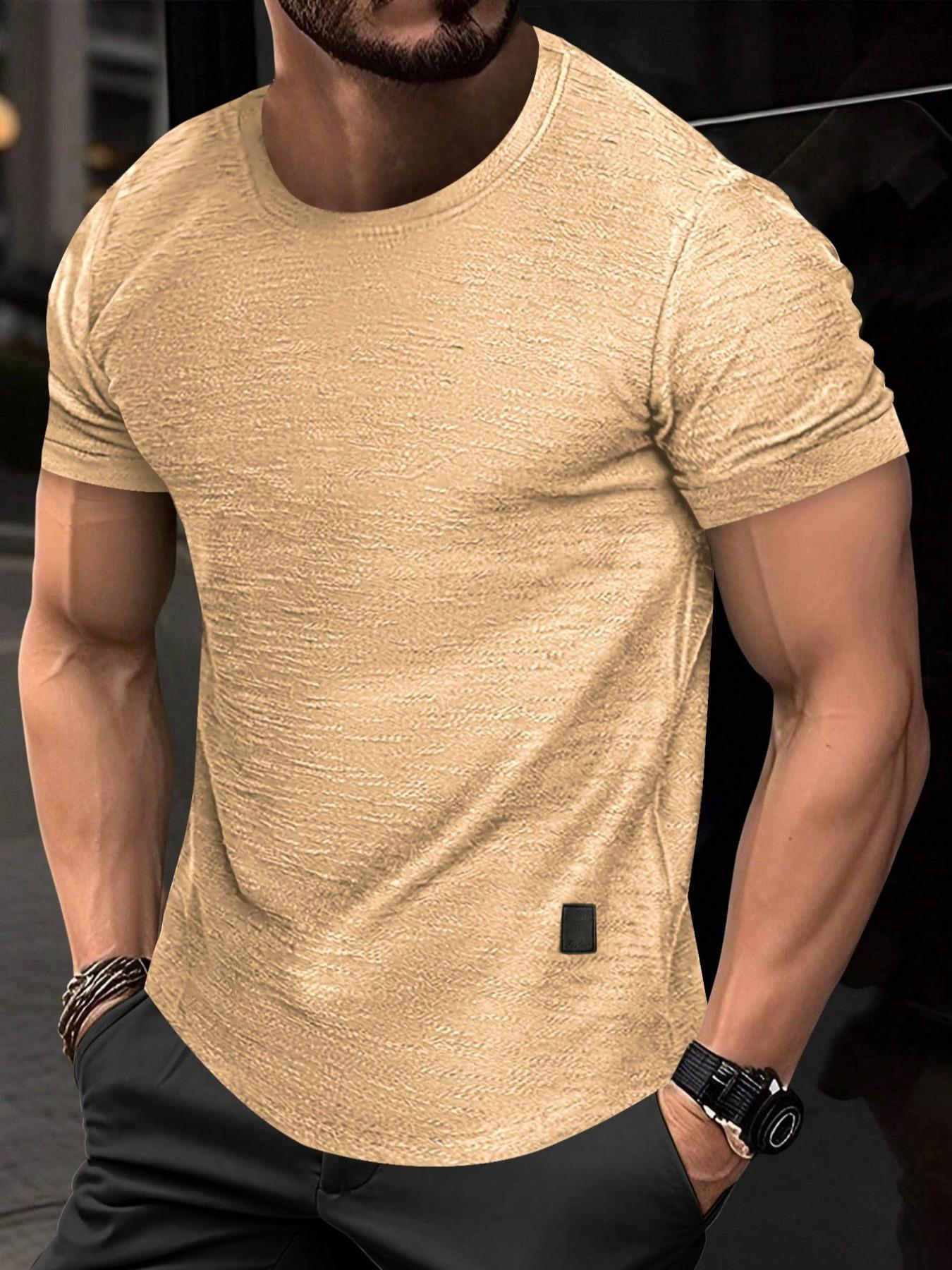 Men's Regular Fit Patched Round Neck Basic Jersey Tee, Casual Short Sleeve T-shirt for Summer, Menswear for Daily Wear